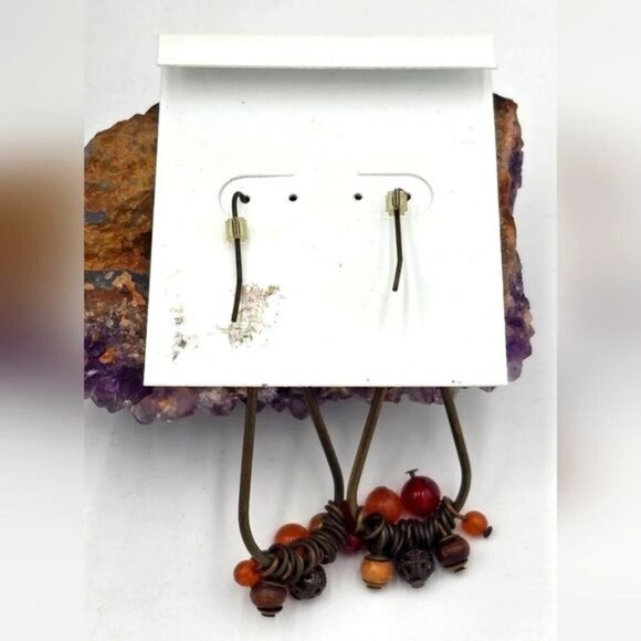 Chaps Genuine Semi Precious Stone Boho Chic Dangle Hoop Earrings - Picture 3 of 3